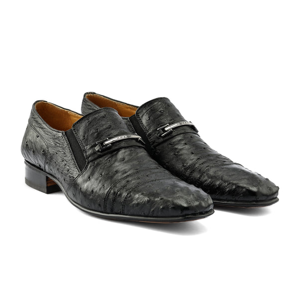 Ostrich leather Slip On - Black 