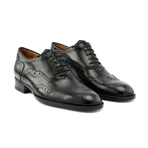 Leather Brogue Wing Tip - Black
