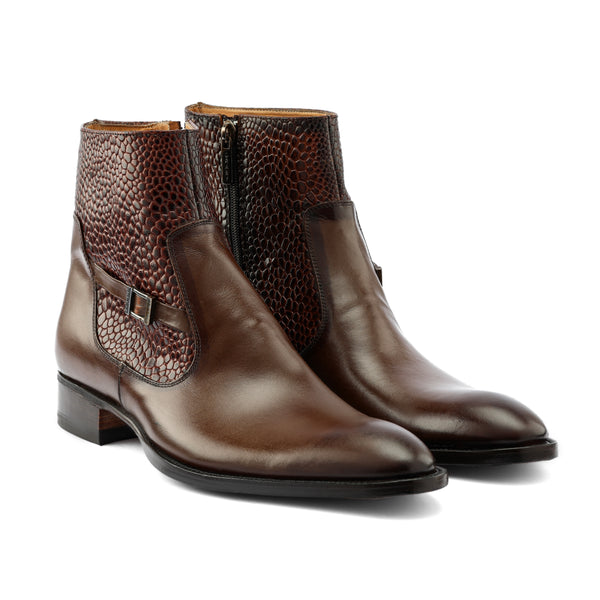 Leather Strap Boots - Brown