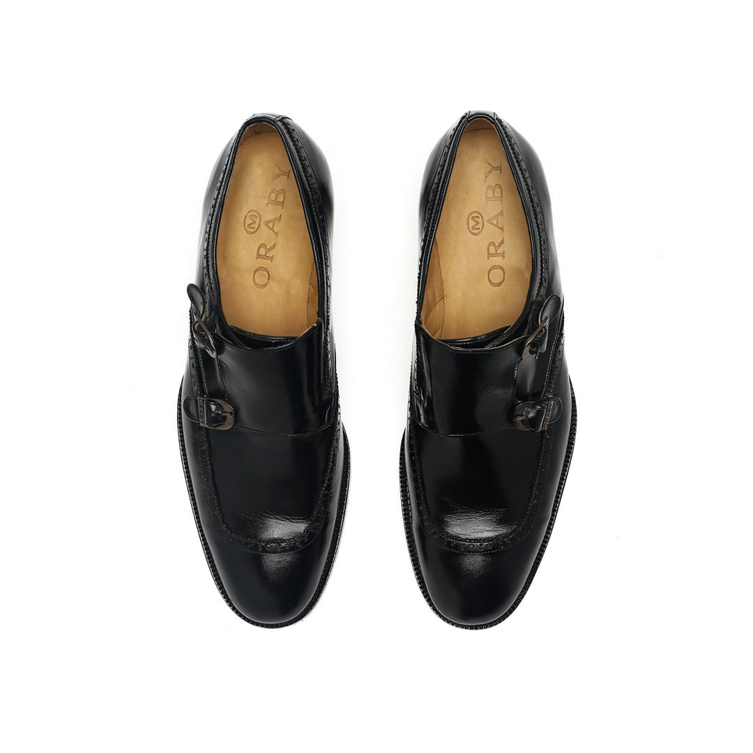 Leather Double Monk Strap - Black – Oraby Shoes